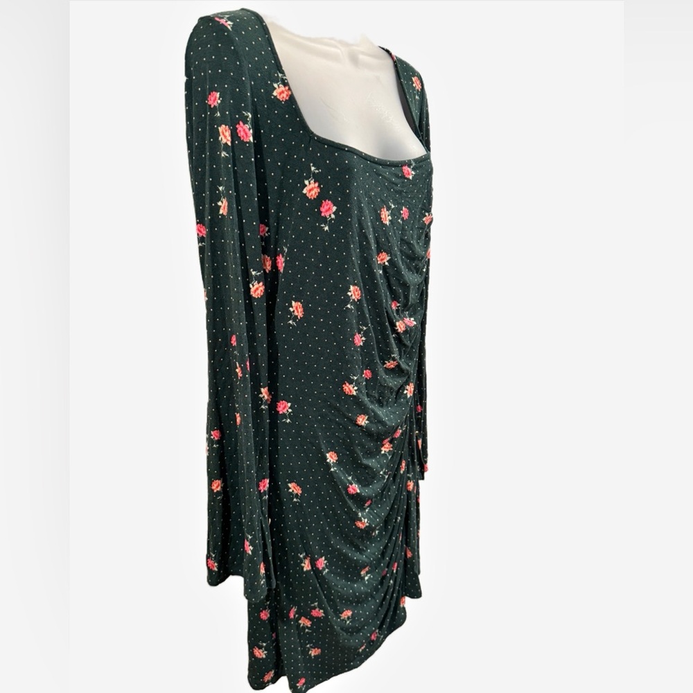 Free People | Celia Mini Dress - Emerald Jewel Floral/Polka Dot Print - Ruched - Picture 5 of 13